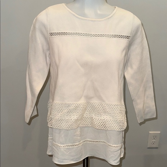 LOFT Small Cream Lace Trim Layered Sweater Top - Picture 1 of 8